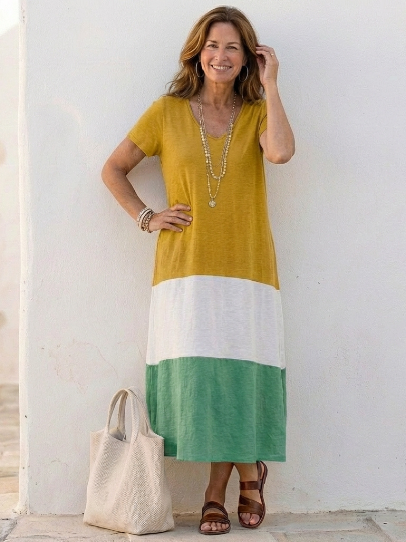 Duttini | Luxe Color Block V Neck Midi Dress with a Timeless Finish