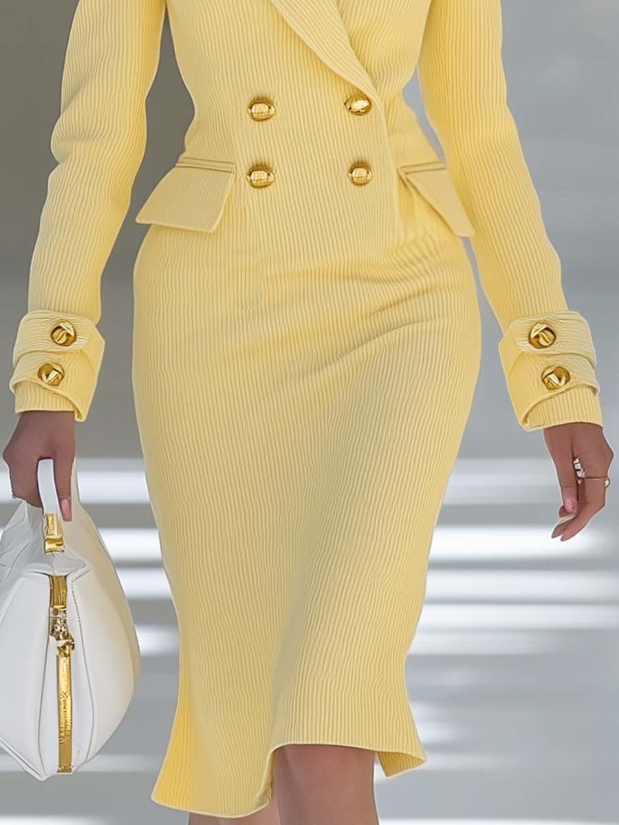 Duttini | Yellow Knit V-Neck Evening Dress