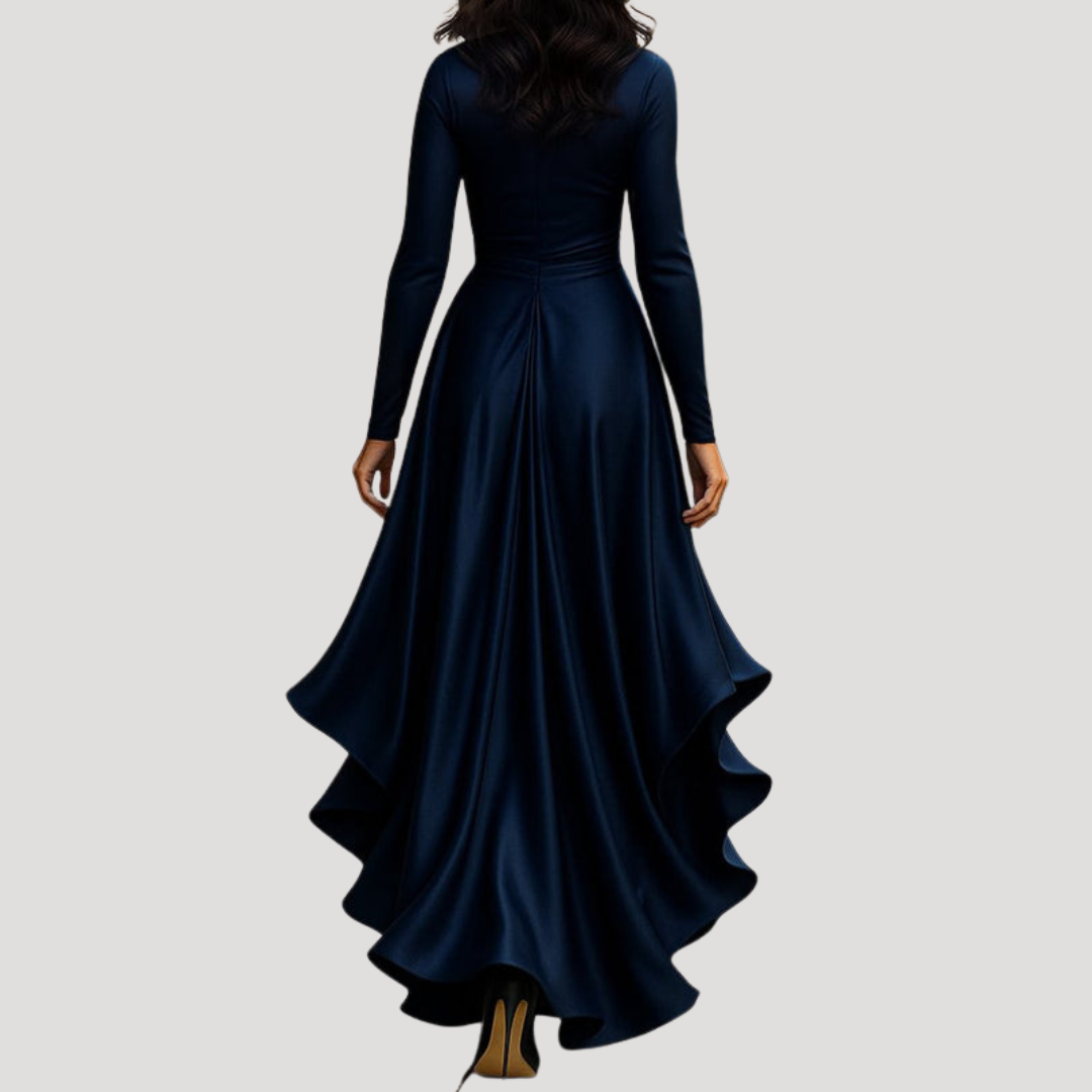 Duttini | Feminine Long Sleeve Wrap Evening Dress in a Flattering Cut