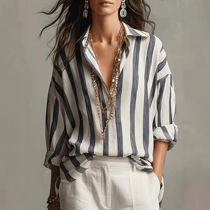 Duttini | Statement Striped Long Sleeve Button Down Shirt