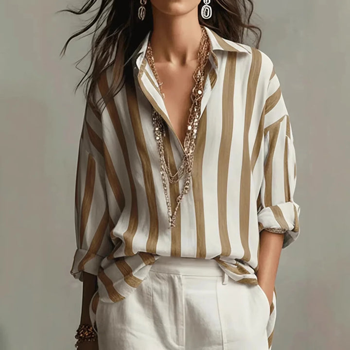 Duttini | Statement Striped Long Sleeve Button Down Shirt