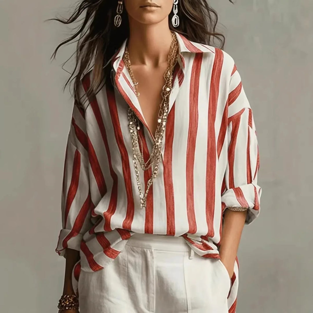 Duttini | Statement Striped Long Sleeve Button Down Shirt