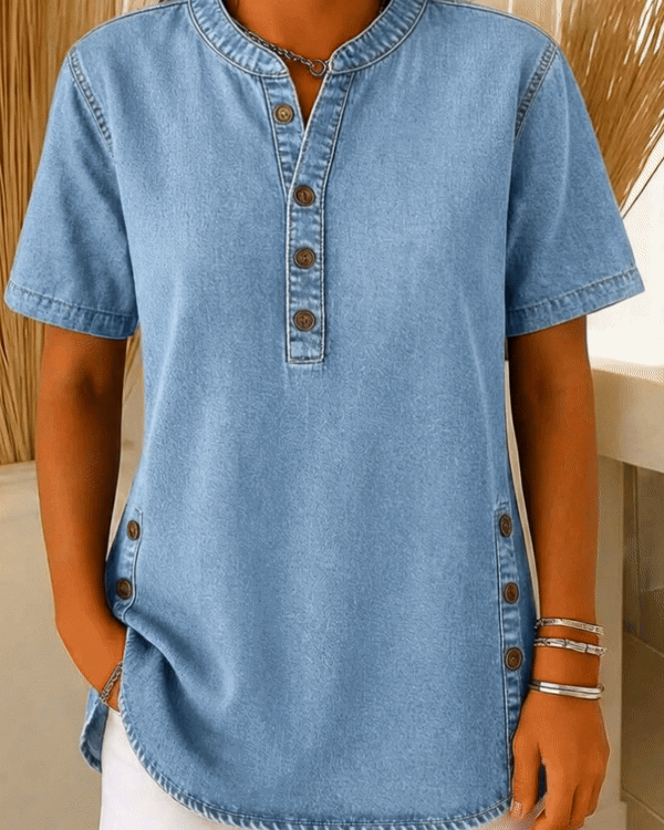 Duttini | Luxe Short Sleeve Henley Blouse for Effortless Elegance