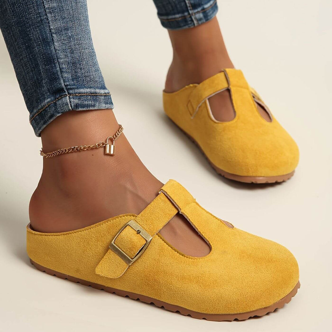 Duttini | Lightweight Yellow Buckle Clogs with Cushioned Support