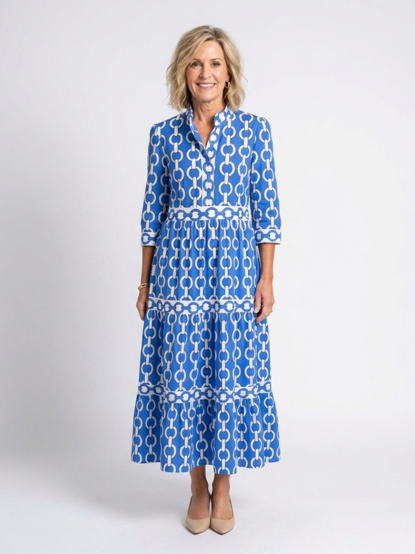 Duttini | Effortless Chain Print 3/4 Sleeve Midi Dress