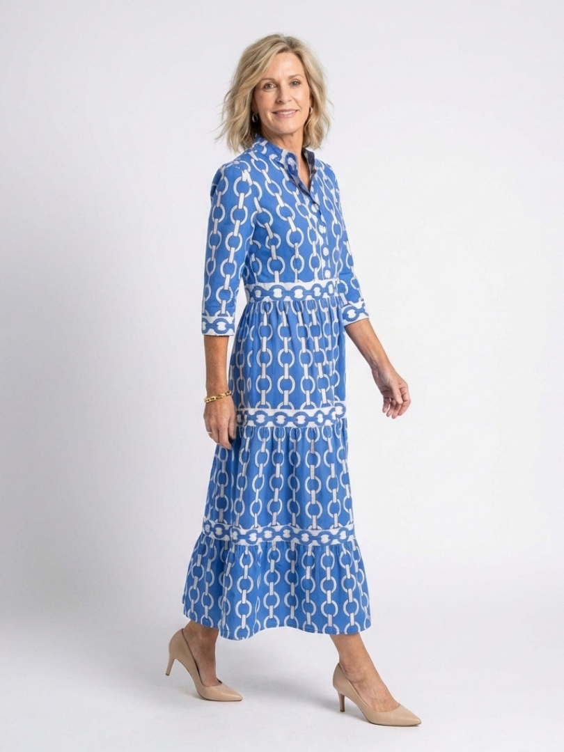 Duttini | Effortless Chain Print 3/4 Sleeve Midi Dress
