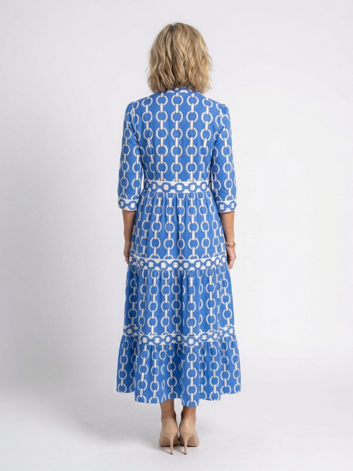 Duttini | Effortless Chain Print 3/4 Sleeve Midi Dress