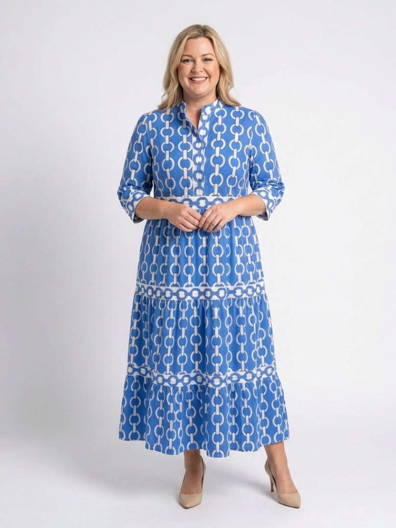 Duttini | Effortless Chain Print 3/4 Sleeve Midi Dress