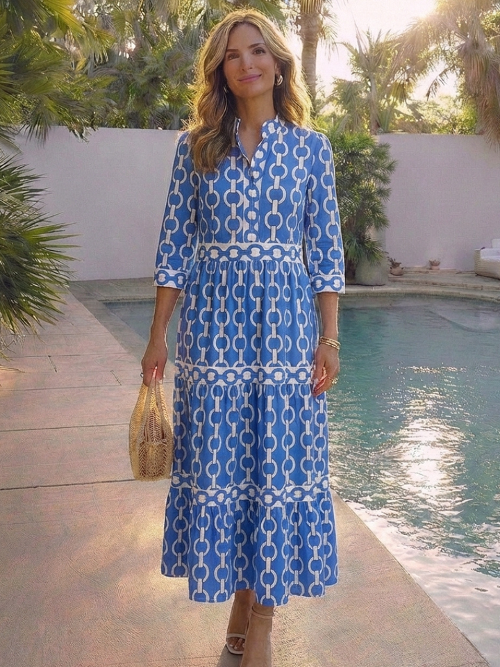 Duttini | Effortless Chain Print 3/4 Sleeve Midi Dress