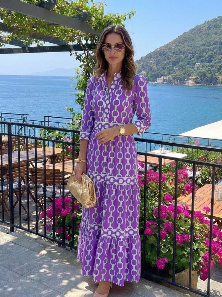 Duttini | Effortless Chain Print 3/4 Sleeve Midi Dress