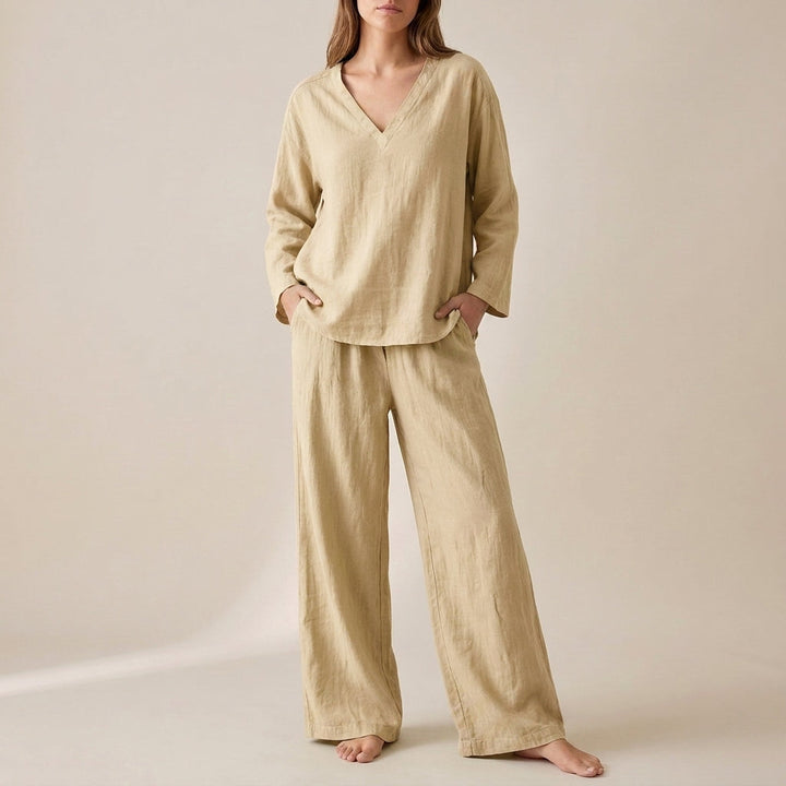 Duttini | Graceful Relaxed V-Neck Pullover With Flowing Wide-Leg Pants Set