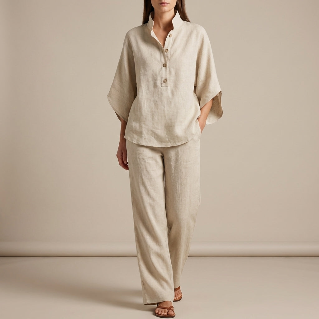 Duttini | Graceful Woven Two-Piece Relaxed Shirt And Wide-Leg Trouser Set For Urban Leisure