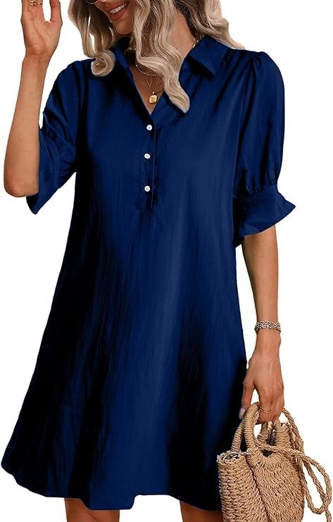 Duttini | Modern Button-Down Shirt Dress 3/4 Sleeve Knee Length