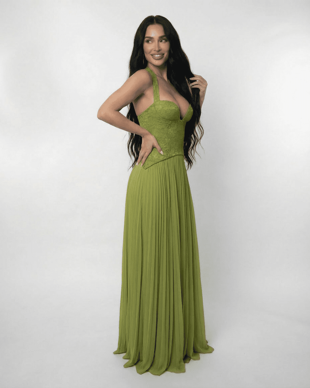 Duttini | Maxi Dress for Women in Green, Flowing Fit