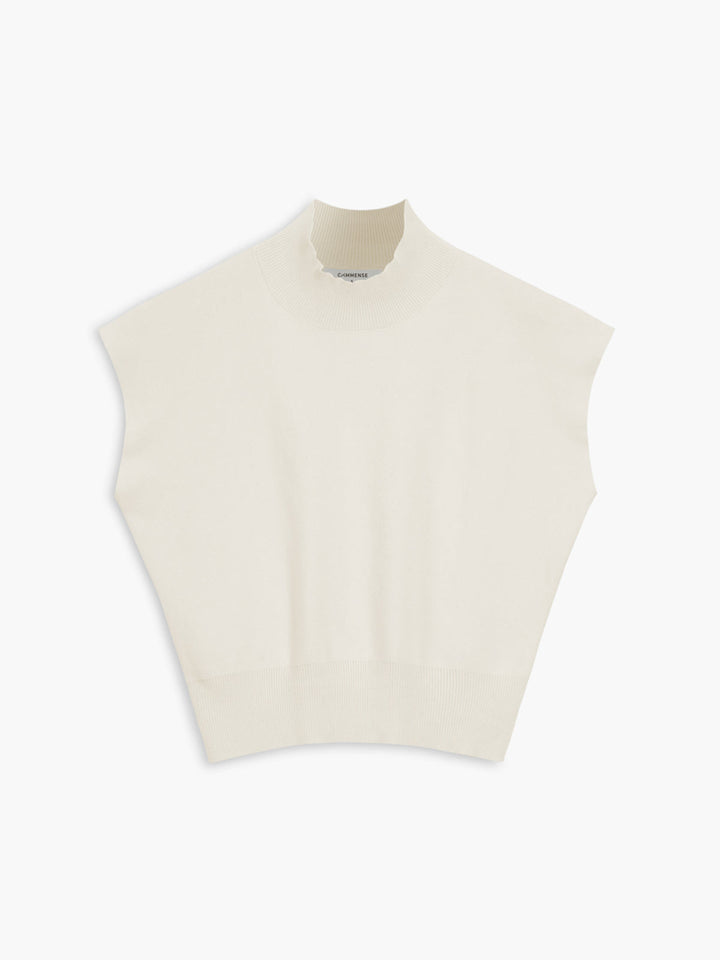 Duttini | Elegant Mock Neck Sleeveless Top Padded Shoulder Vest