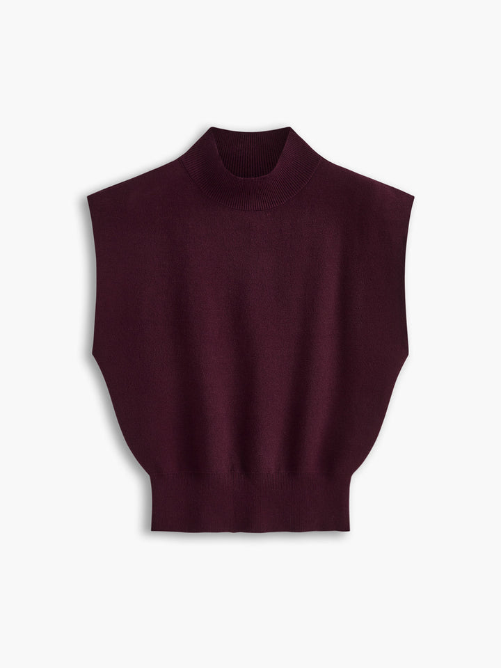 Duttini | Elegant Mock Neck Sleeveless Top Padded Shoulder Vest