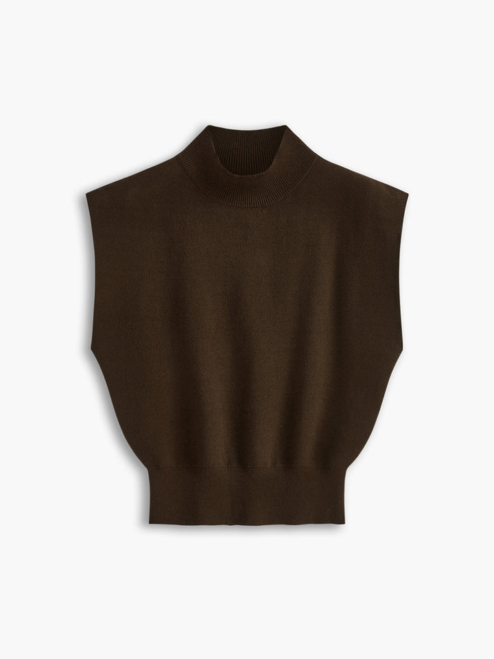 Duttini | Elegant Mock Neck Sleeveless Top Padded Shoulder Vest