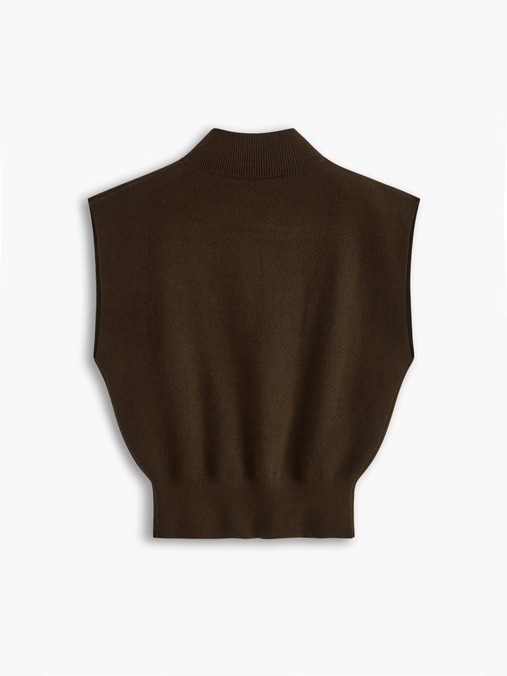 Duttini | Elegant Mock Neck Sleeveless Top Padded Shoulder Vest