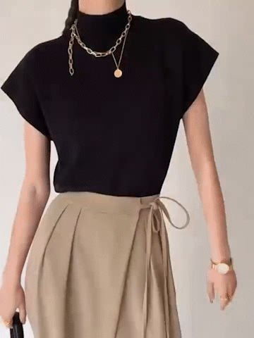 Duttini | Elegant Mock Neck Sleeveless Top Padded Shoulder Vest
