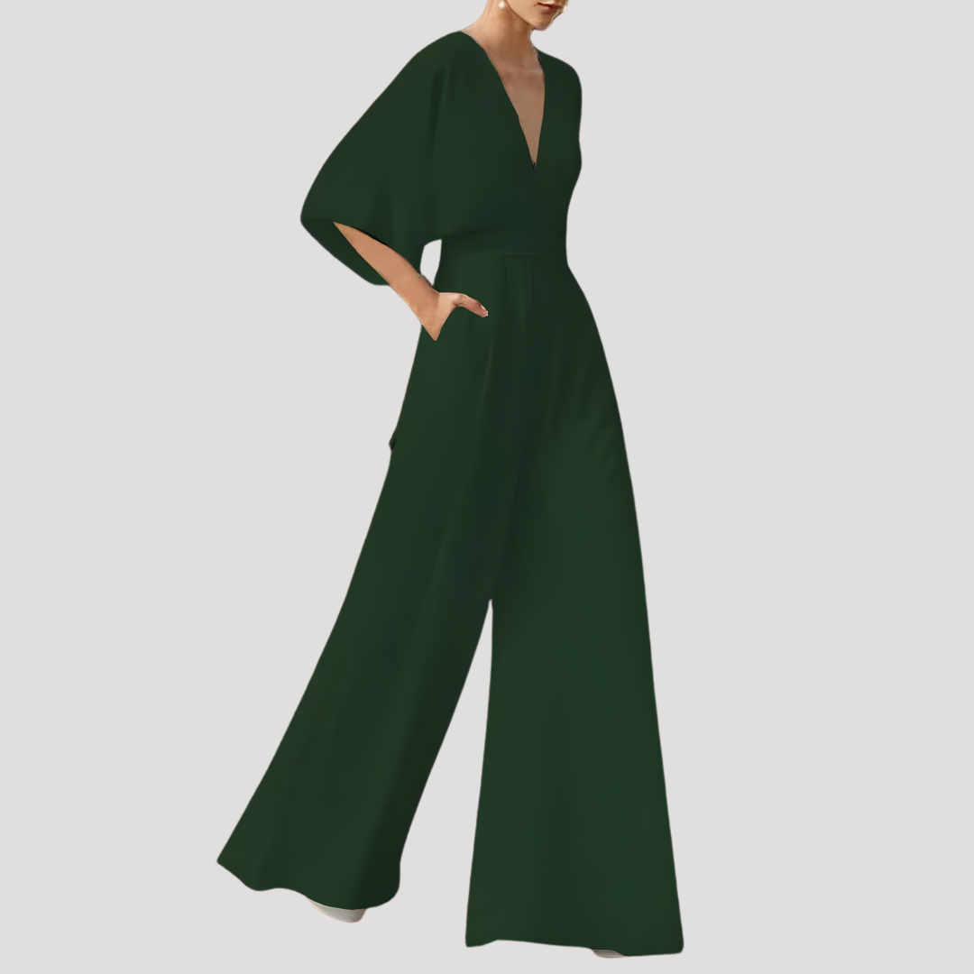 Duttini | Chic V Neck Wide Leg Jumpsuit with a Timeless Finish