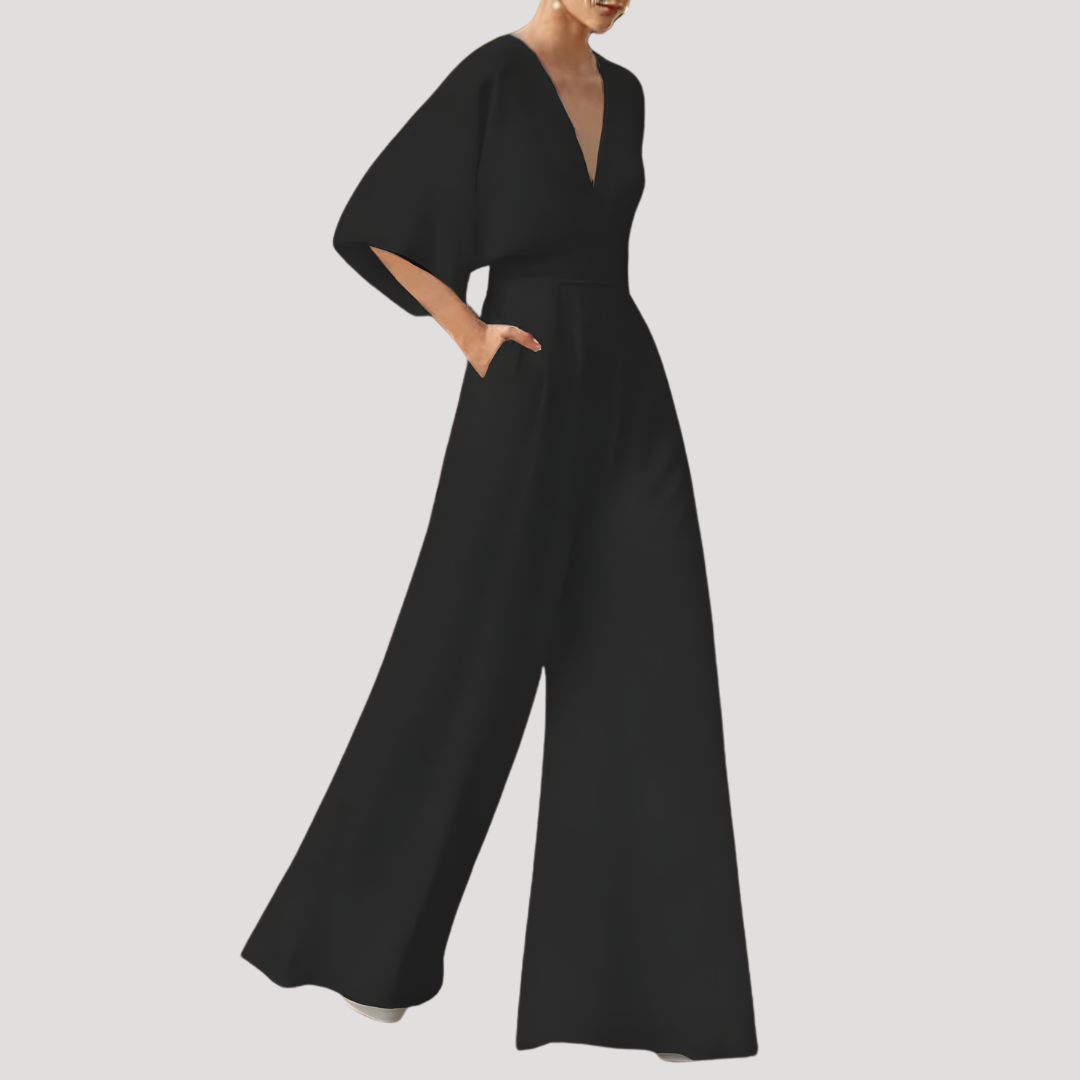 Duttini | Chic V Neck Wide Leg Jumpsuit with a Timeless Finish