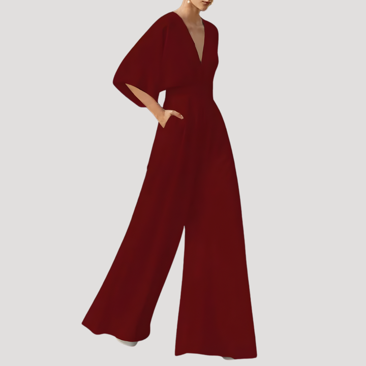 Duttini | Chic V Neck Wide Leg Jumpsuit with a Timeless Finish