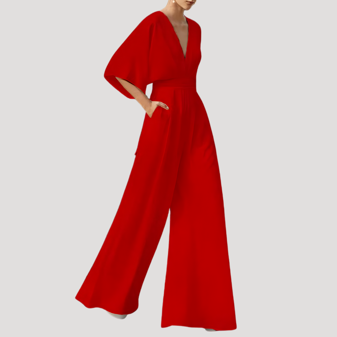 Duttini | Chic V Neck Wide Leg Jumpsuit with a Timeless Finish