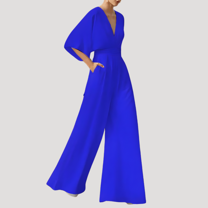 Duttini | Chic V Neck Wide Leg Jumpsuit with a Timeless Finish