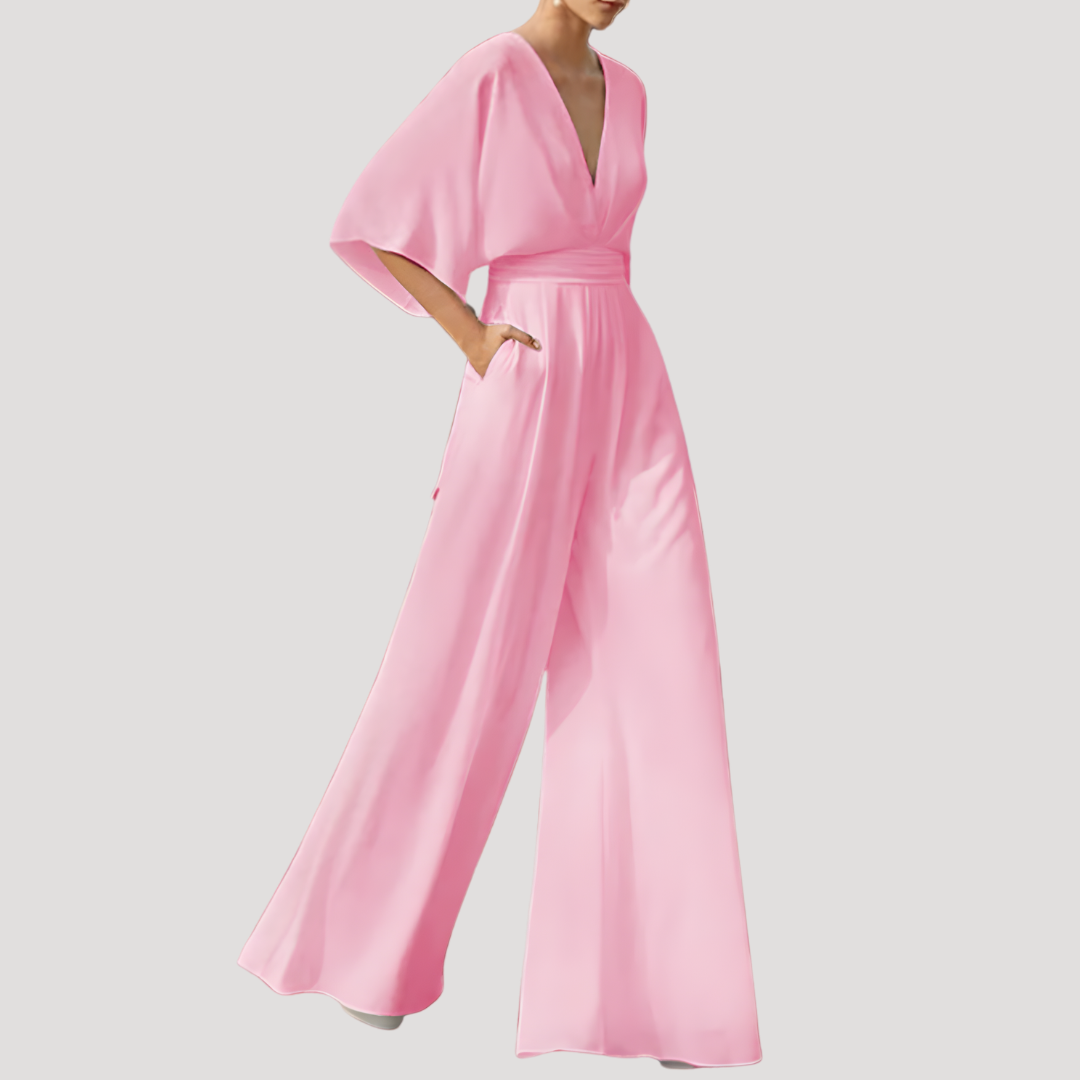 Duttini | Chic V Neck Wide Leg Jumpsuit with a Timeless Finish