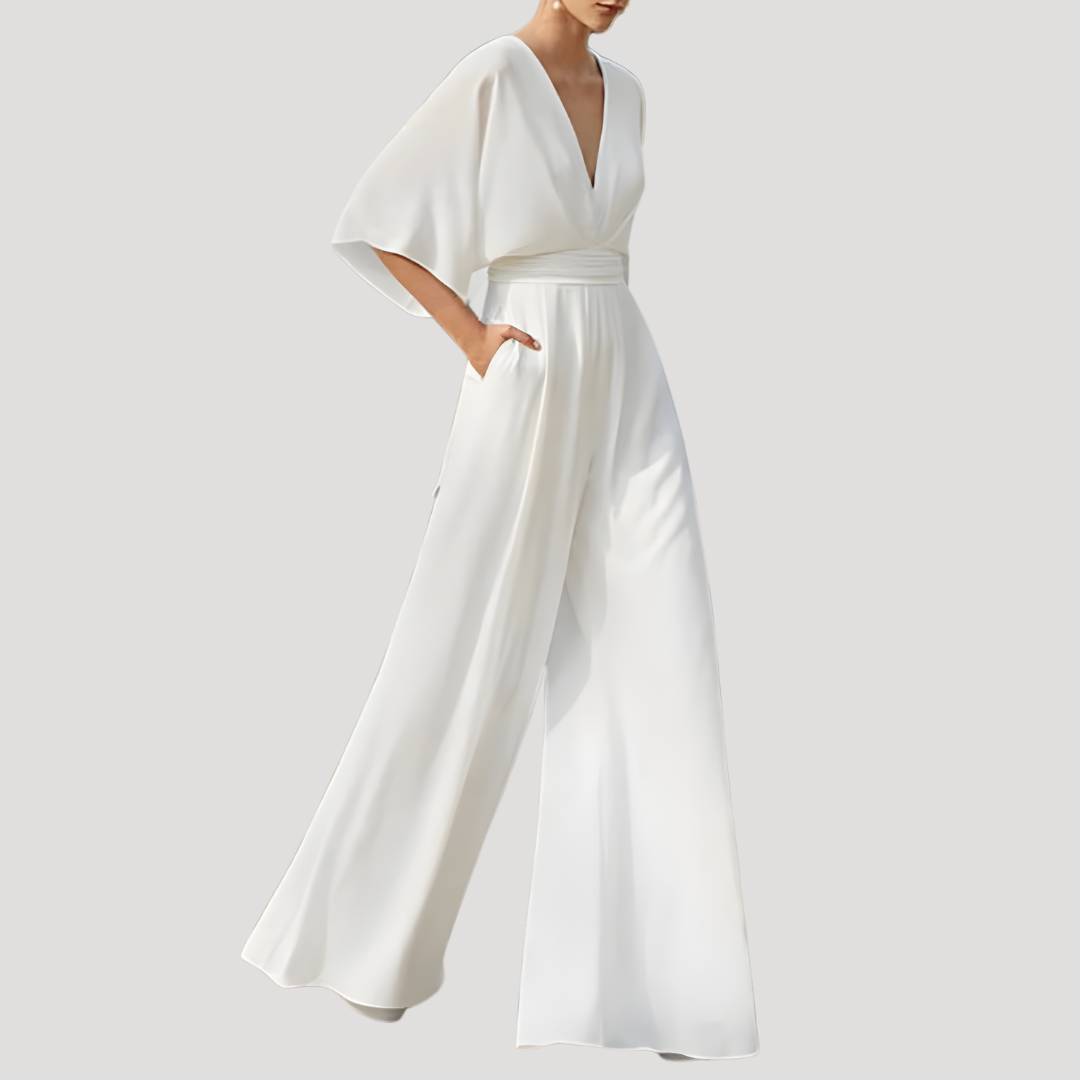 Duttini | Chic V Neck Wide Leg Jumpsuit with a Timeless Finish