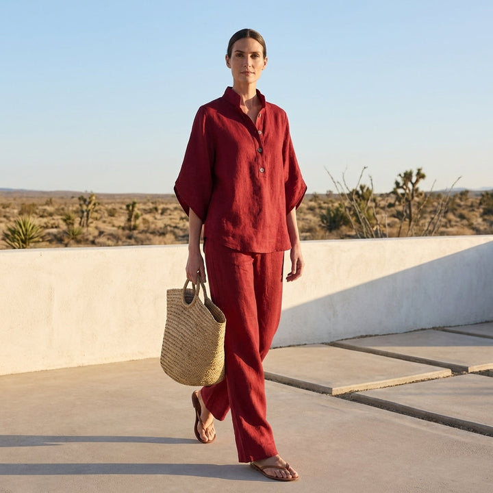 Duttini | Graceful Woven Two-Piece Relaxed Shirt And Wide-Leg Trouser Set For Urban Leisure
