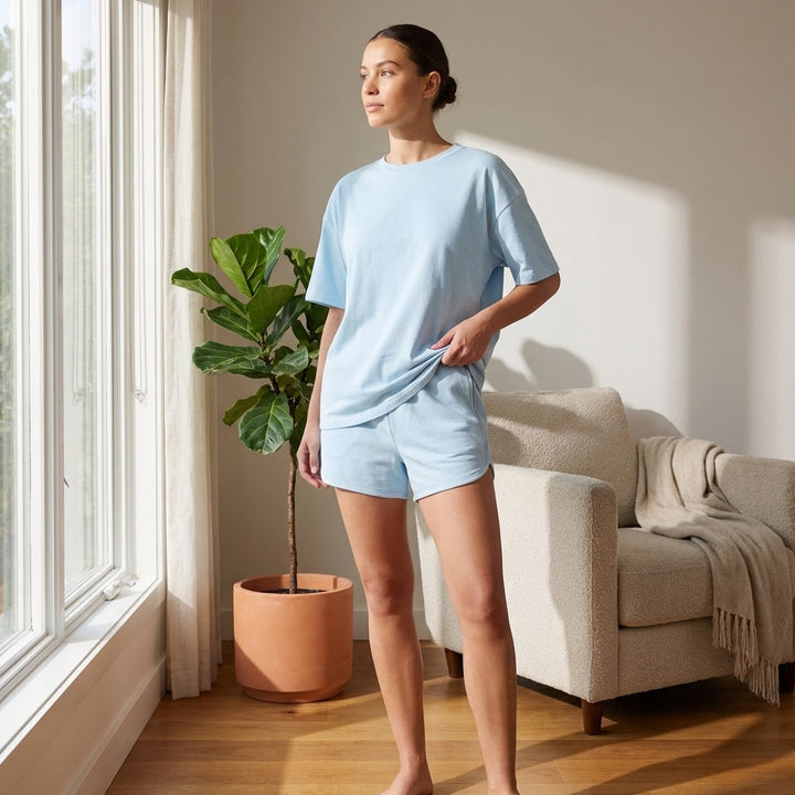 Duttini | Feminine Oversized Drop-Shoulder Lounge Set With Adjustable Waist Shorts