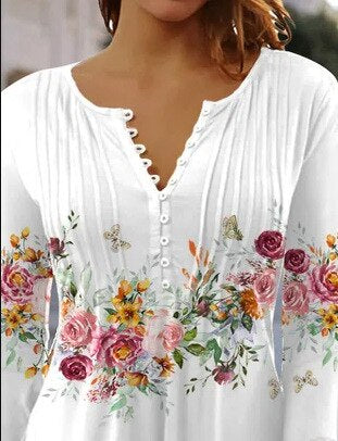 Duttini | Sculpted Floral Long Sleeve Henley Blouse