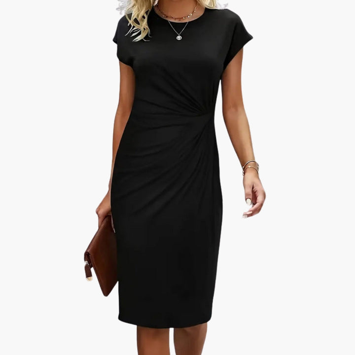 Duttini | Flowing Round Neck Short Sleeve Midi Dress for Every Occasion