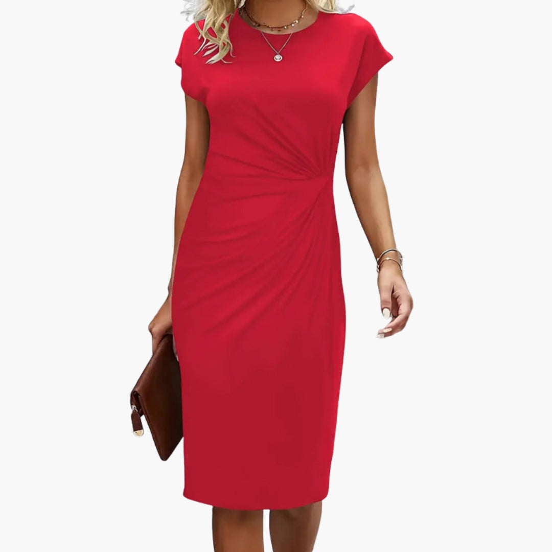 Duttini | Flowing Round Neck Short Sleeve Midi Dress for Every Occasion