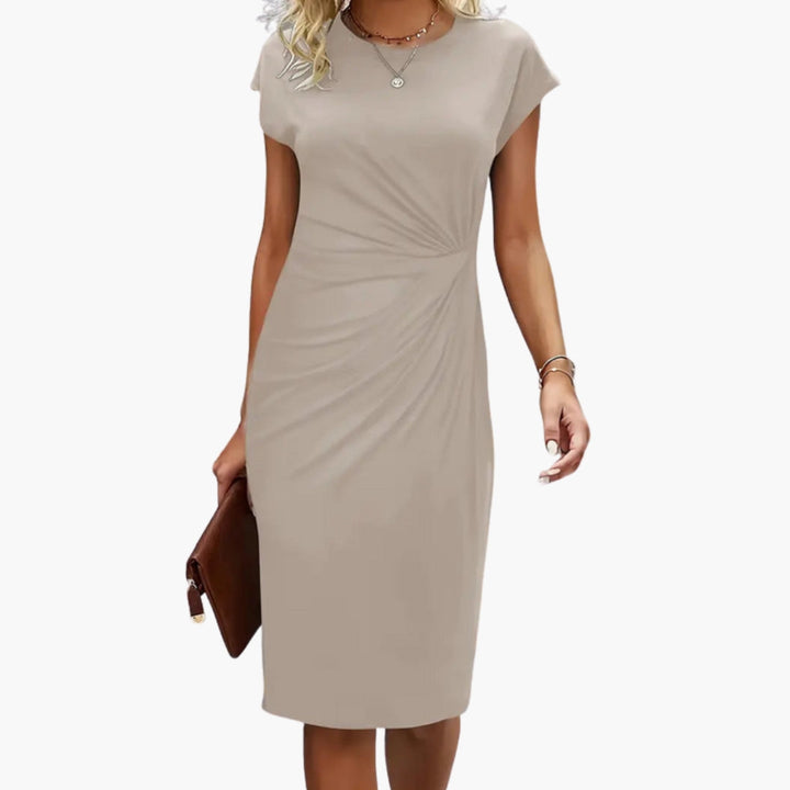 Duttini | Flowing Round Neck Short Sleeve Midi Dress for Every Occasion