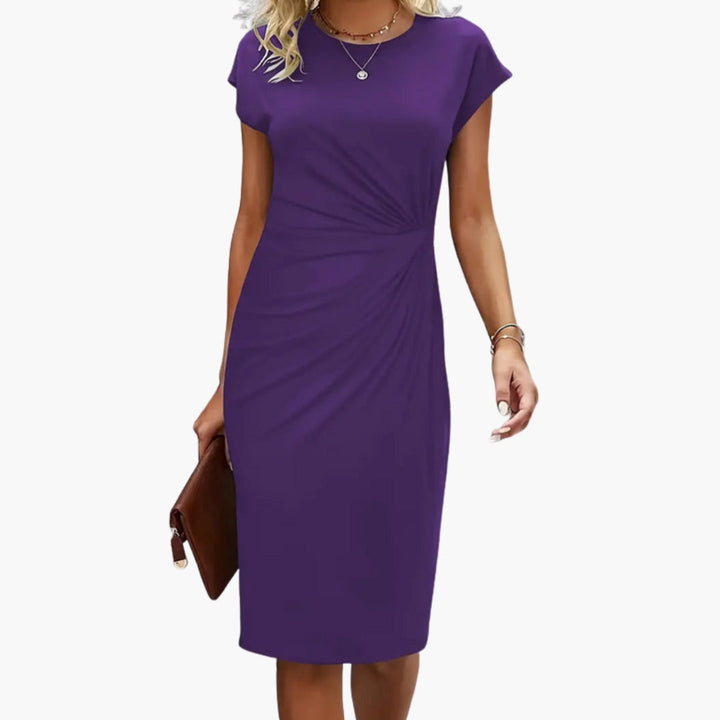 Duttini | Flowing Round Neck Short Sleeve Midi Dress for Every Occasion