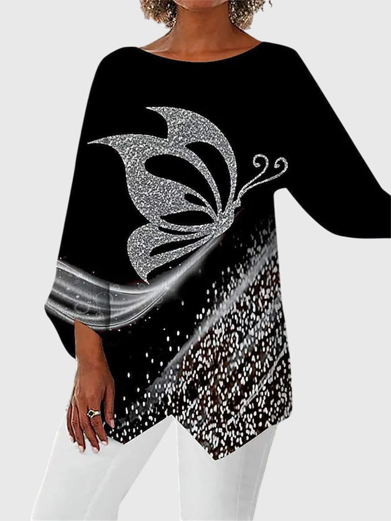 Duttini | Timeless Butterfly Print Asymmetric Hem Top Made to Turn Heads