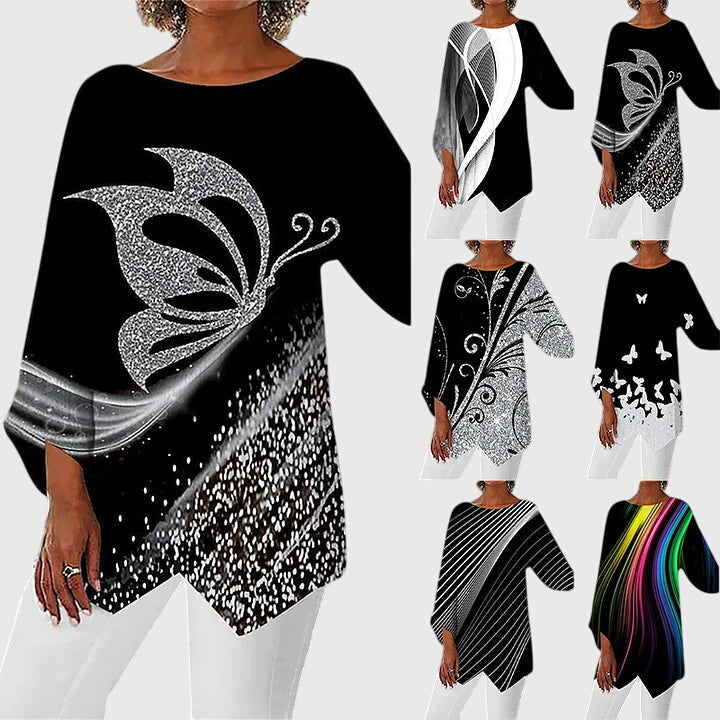 Duttini | Timeless Butterfly Print Asymmetric Hem Top Made to Turn Heads