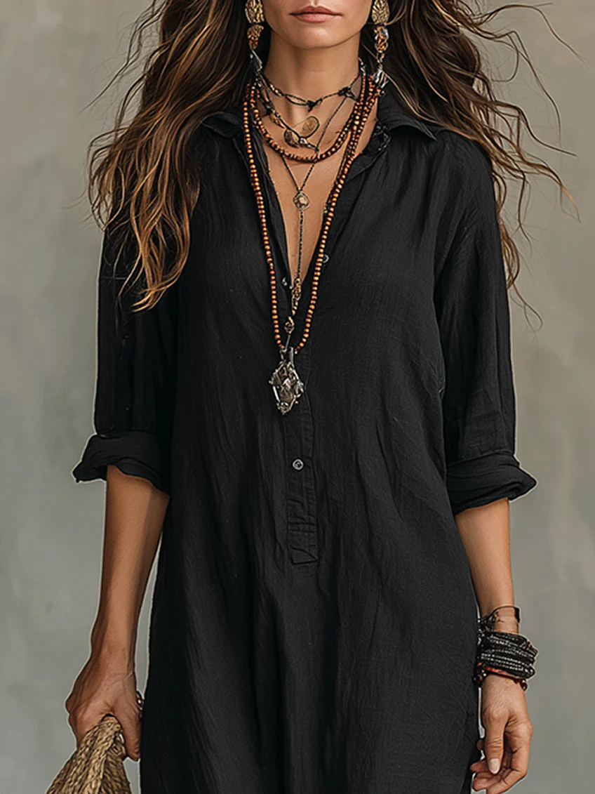Duttini | Sculpted Button Front Long Sleeve Maxi Shirt Dress