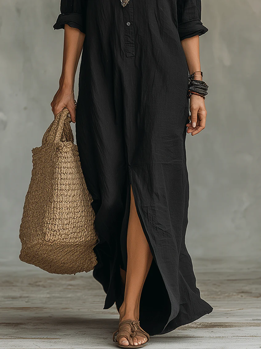 Duttini | Sculpted Button Front Long Sleeve Maxi Shirt Dress