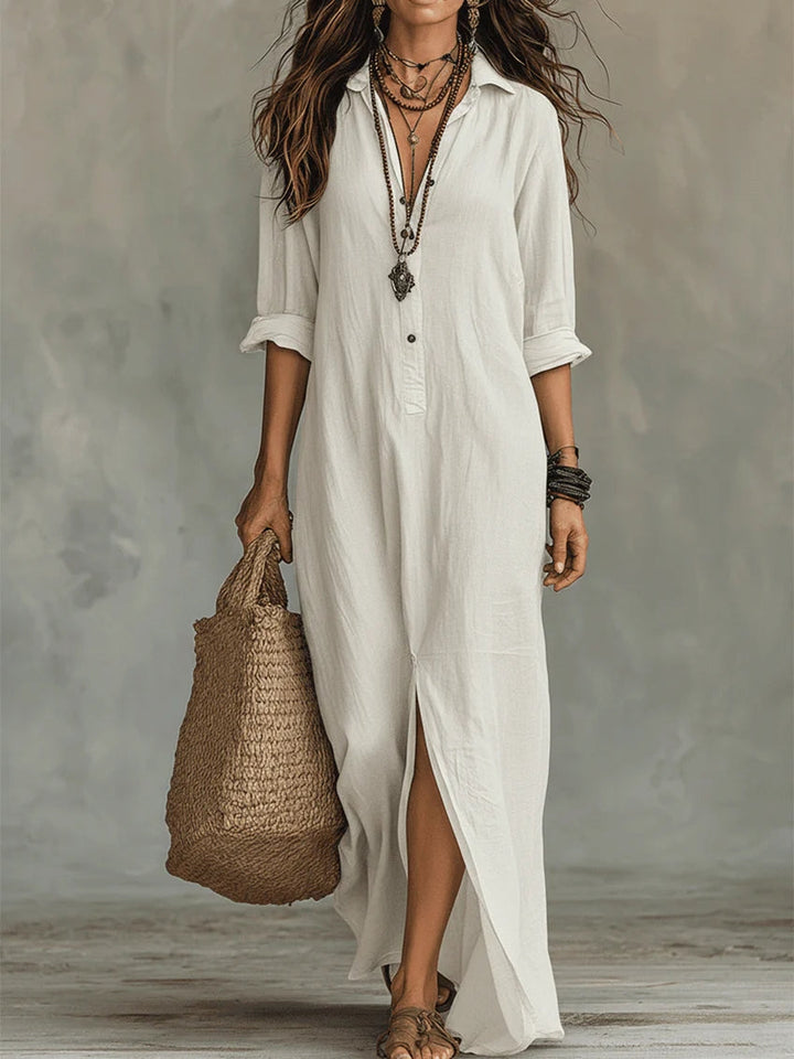 Duttini | Sculpted Button Front Long Sleeve Maxi Shirt Dress