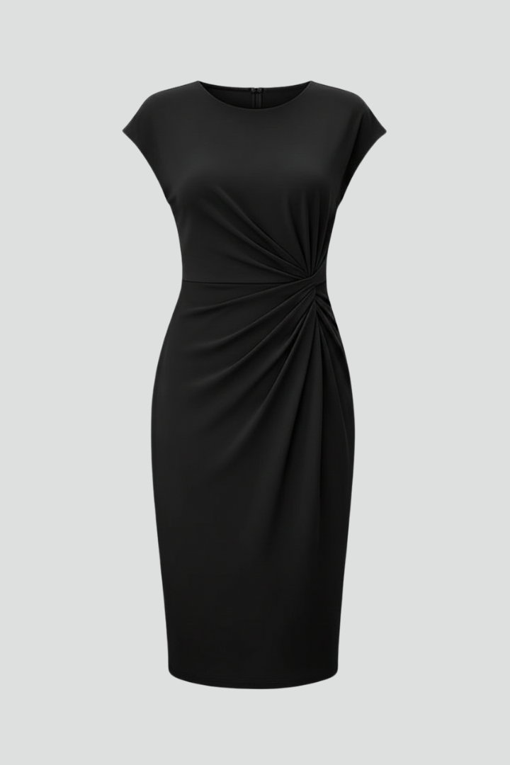 Duttini | Refined Round Neck Ruched Waist Dress with a Timeless Finish