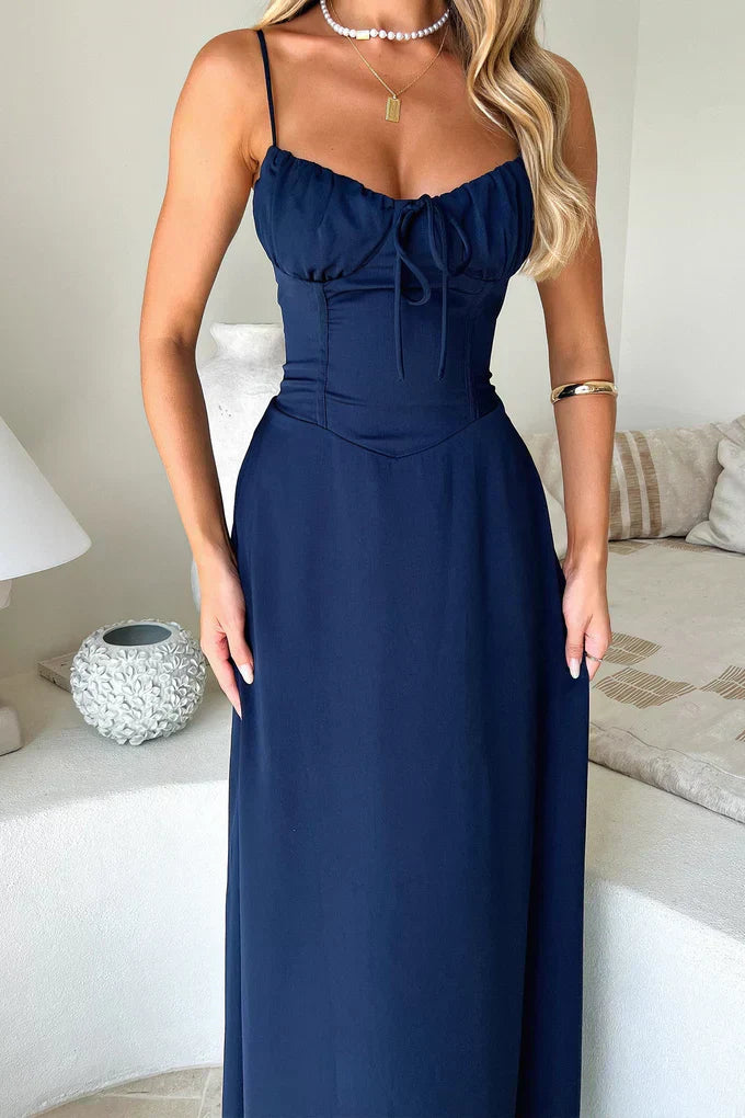 Duttini | Luxe Wedding Guest Spaghetti Strap Wrap Maxi Dress Evening