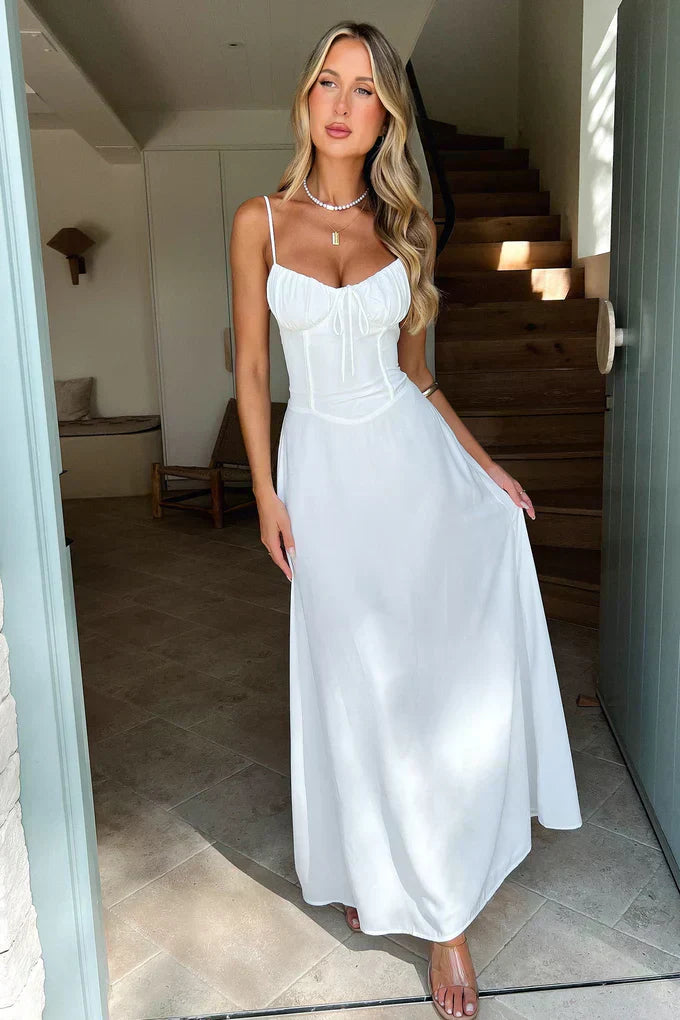 Duttini | Luxe Wedding Guest Spaghetti Strap Wrap Maxi Dress Evening