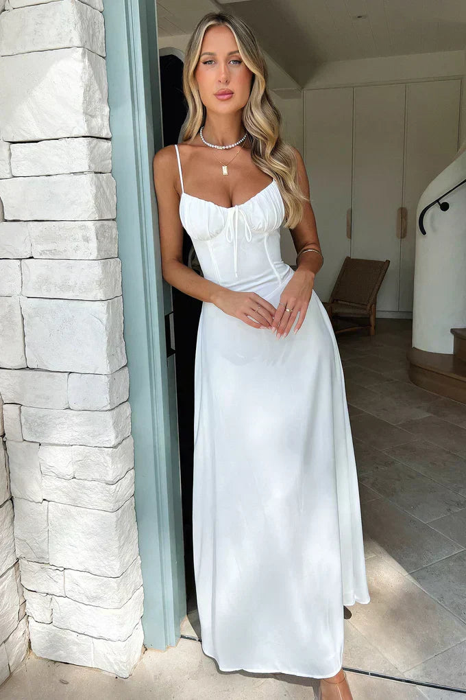 Duttini | Luxe Wedding Guest Spaghetti Strap Wrap Maxi Dress Evening