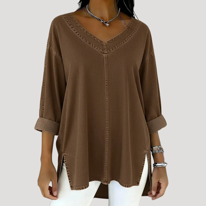Duttini | Romantic V-Neck Relaxed Tunic Top with a Timeless Finish