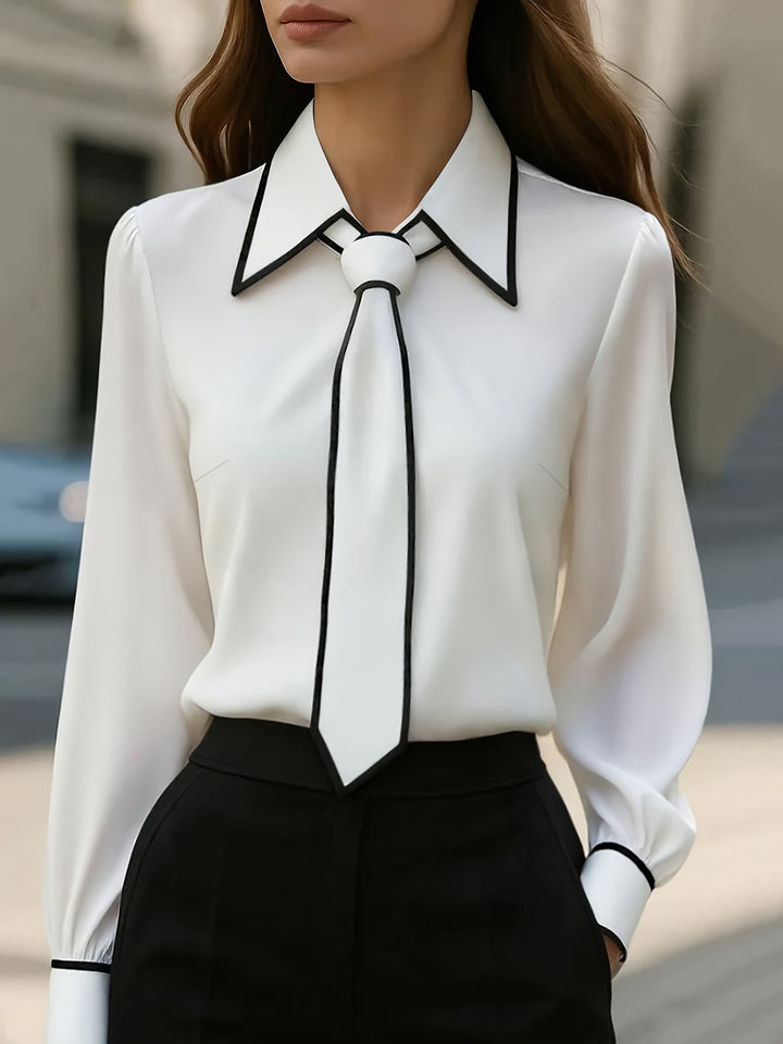 Duttini | Romantic Long Sleeve Tie Neck Blouse Contrast Collar