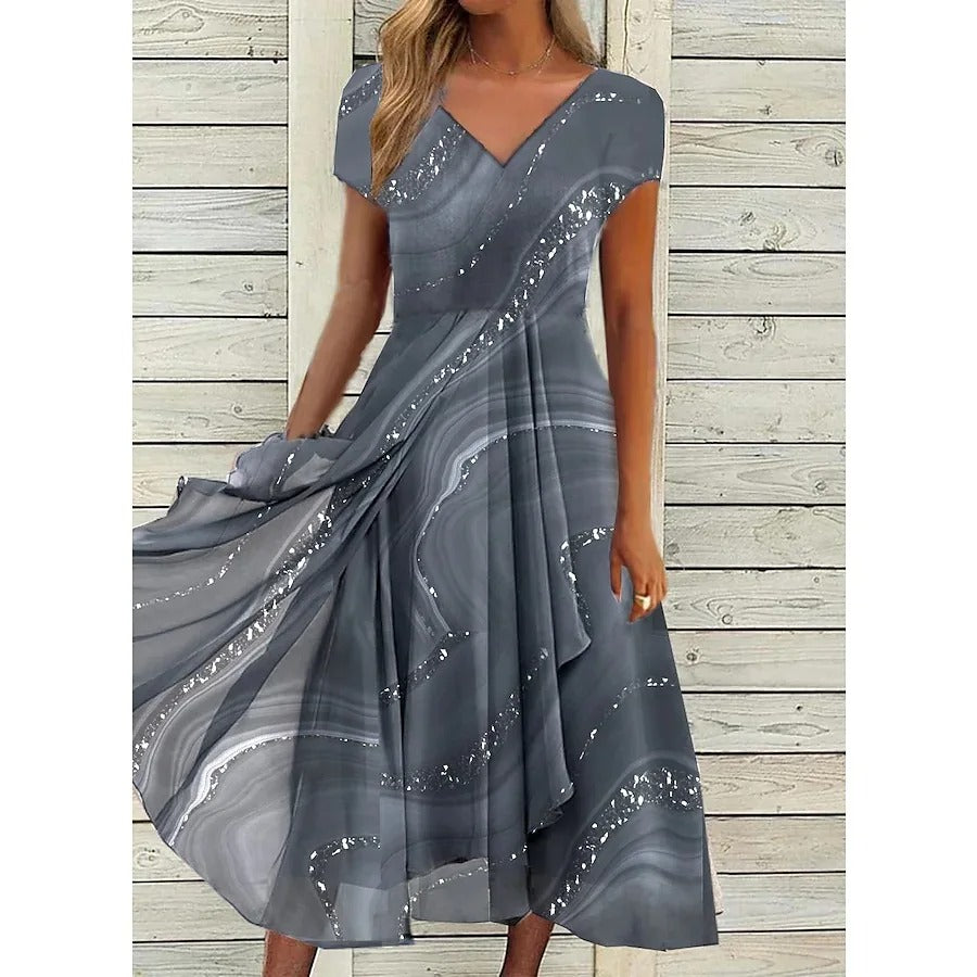 Duttini | Timeless V-neck Midi Dress with a Flattering Silhouette