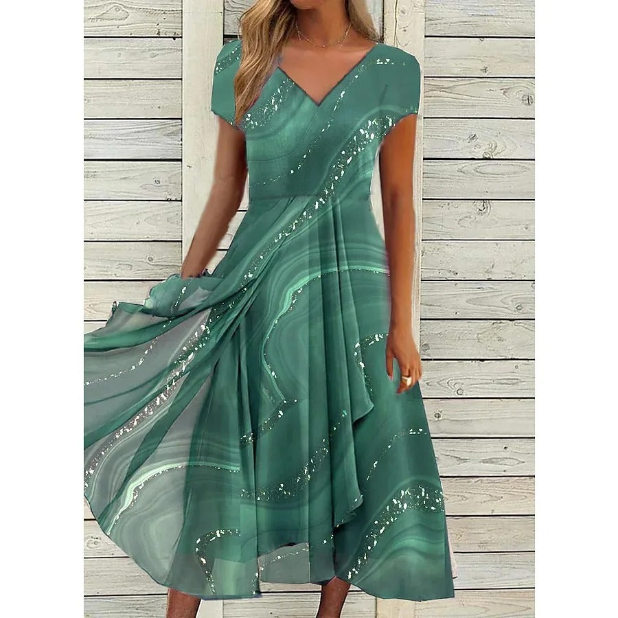Duttini | Timeless V-neck Midi Dress with a Flattering Silhouette